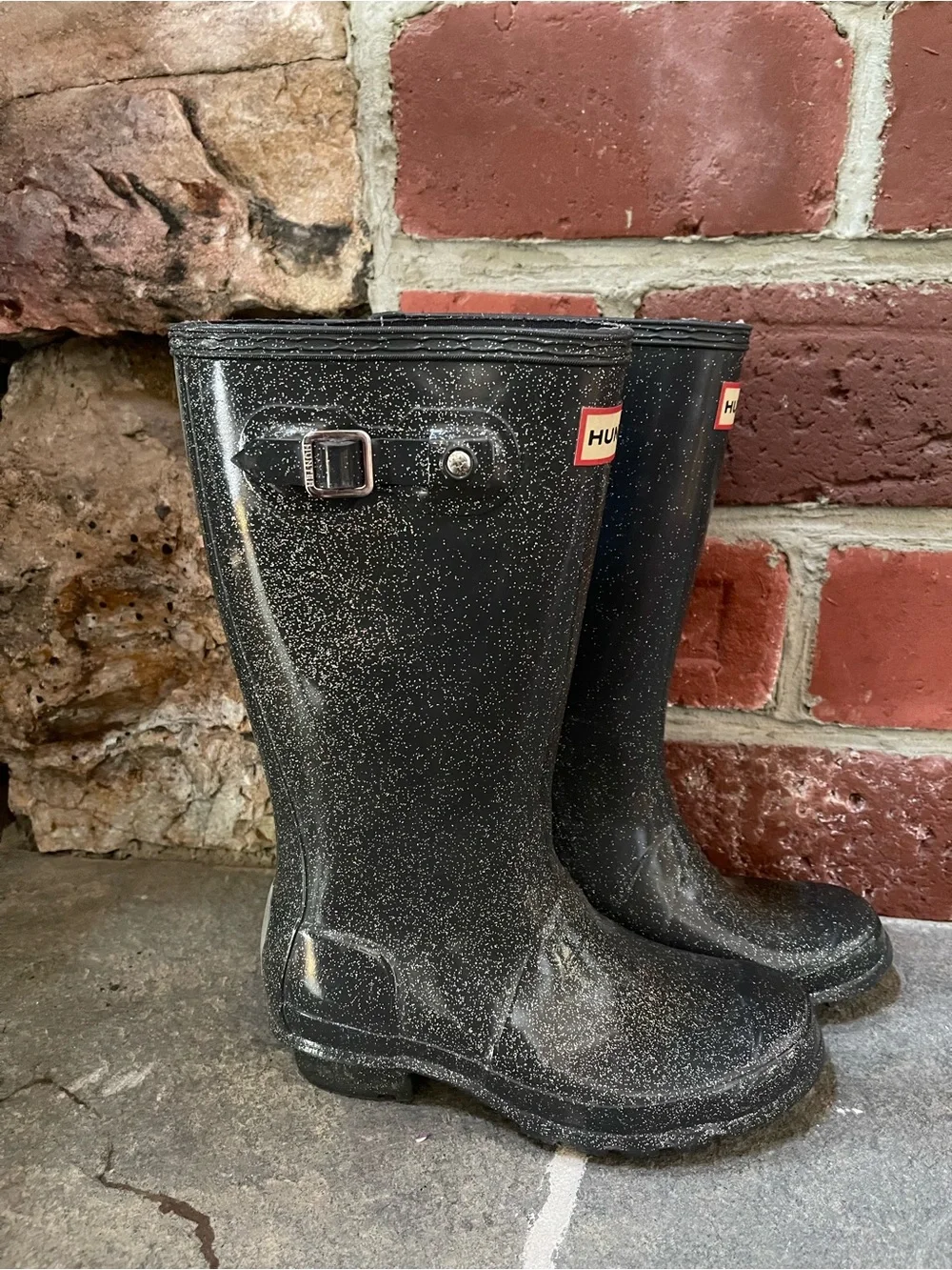 Hunter Black Glitter Rain Boots- Unisex
